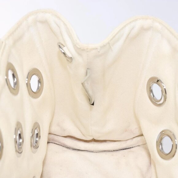 PRADA Canapa PM Hand Bag Canvas White Silver Auth 139730 - Picture 10 of 16